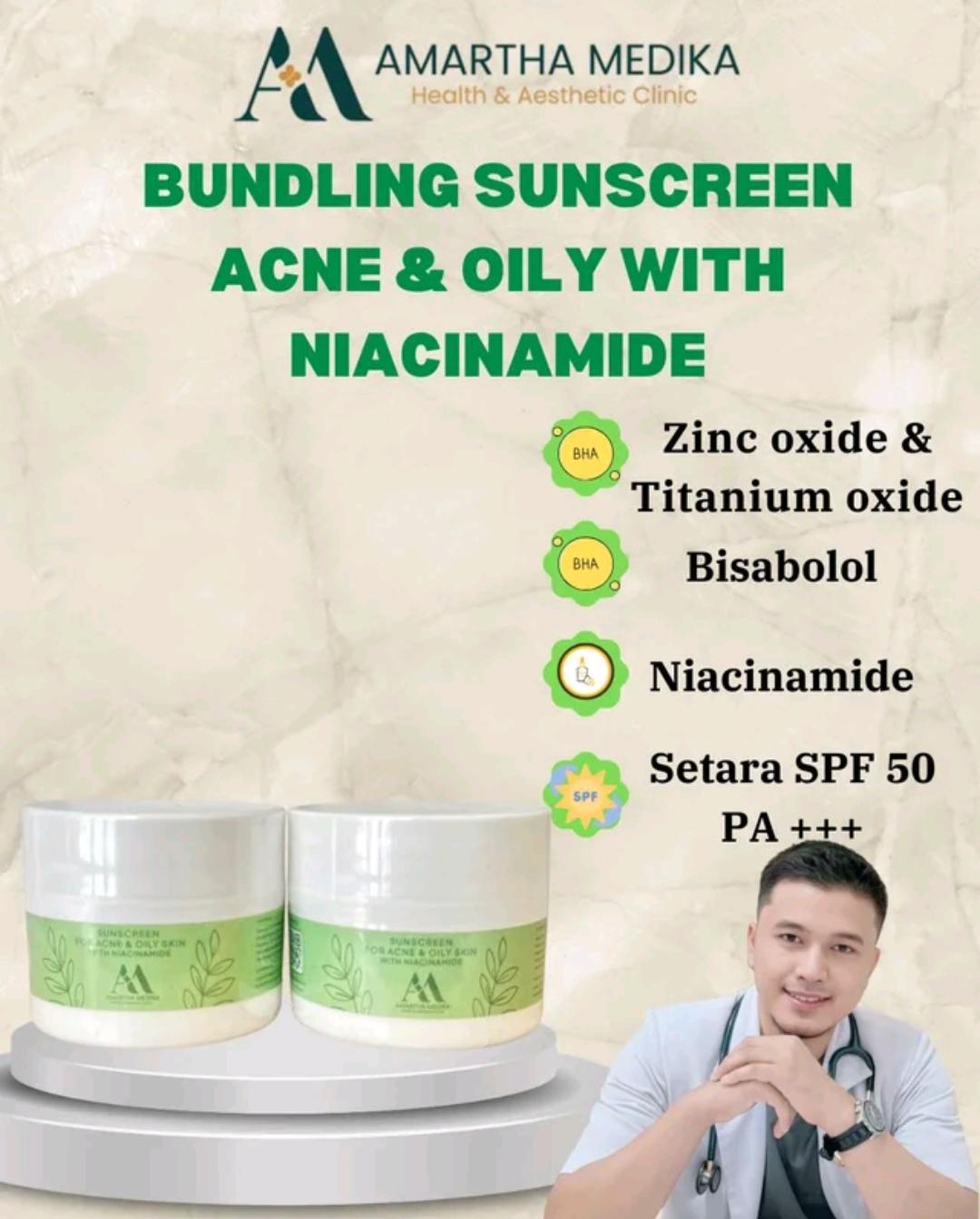 Produk Skincare Bundling Sunscreen Acne & Oily With Niacinamide dari Amartha Medika